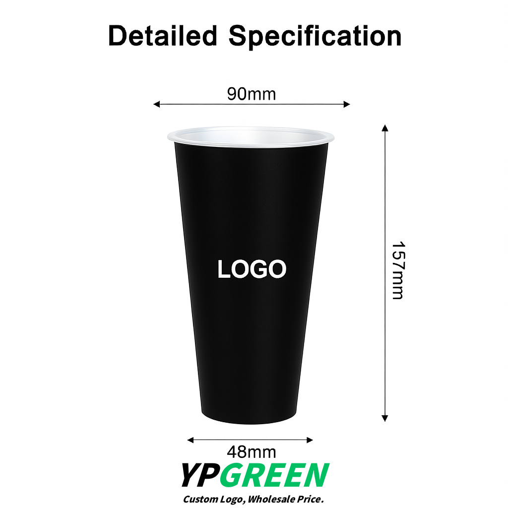 Jet Black Matte Metal Film In-mold Labeling PP Injection Cup For Hot & Cold Drink
