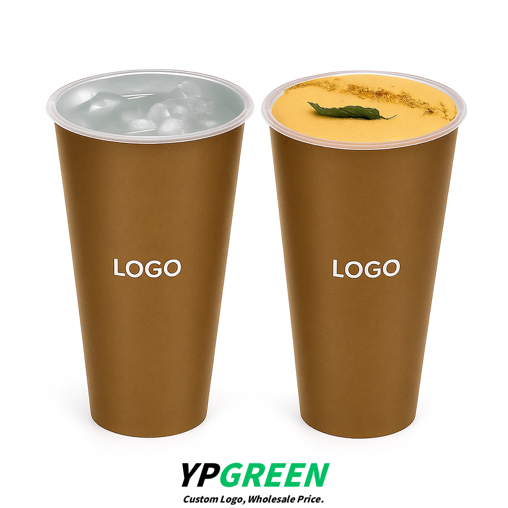 Kraft Brown Matte Metal Film In-mold Labeling PP Injection Cup For Hot & Cold Drink