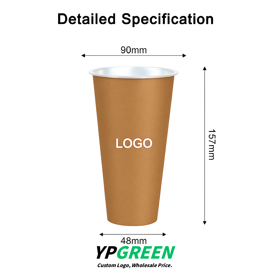 Kraft Brown Matte Metal Film In-mold Labeling PP Injection Cup For Hot & Cold Drink