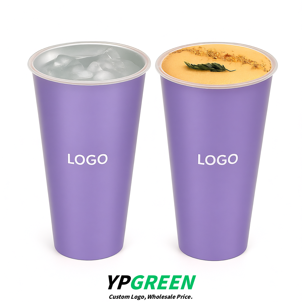 Lavender Matte Metal Film In-mold Labeling PP Injection Cup For Hot & Cold Drink