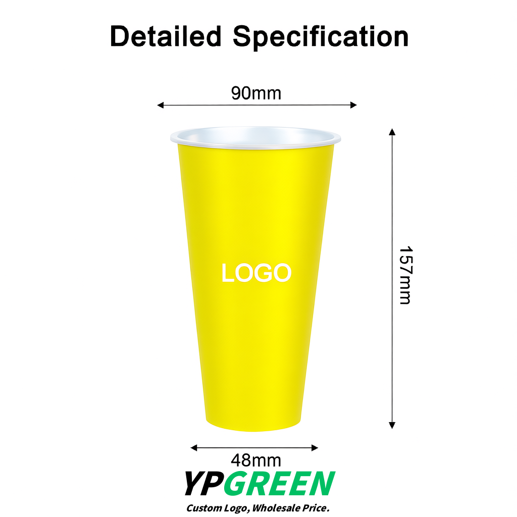 Lemon Yellow Matte Metal Film In-mold Labeling PP Injection Cup For Hot & Cold Drink