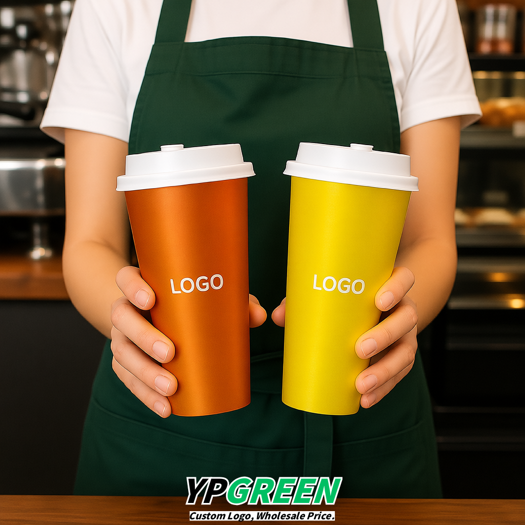 Lemon Yellow Matte Metal Film In-mold Labeling PP Injection Cup For Hot & Cold Drink