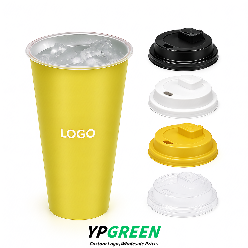 Lemon Yellow Matte Metal Film In-mold Labeling PP Injection Cup For Hot & Cold Drink