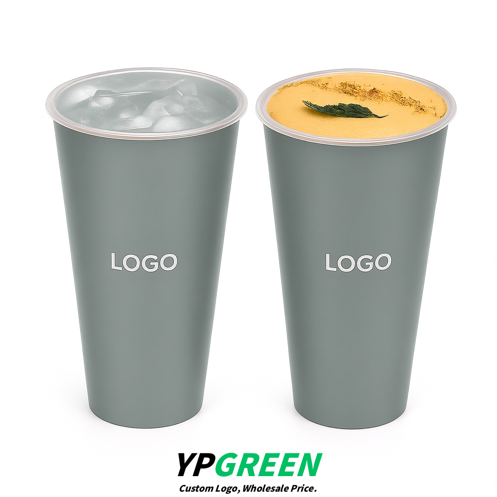 Light Slate Gray Matte Metal Film In-mold Labeling PP Injection Cup For Hot & Cold Drink