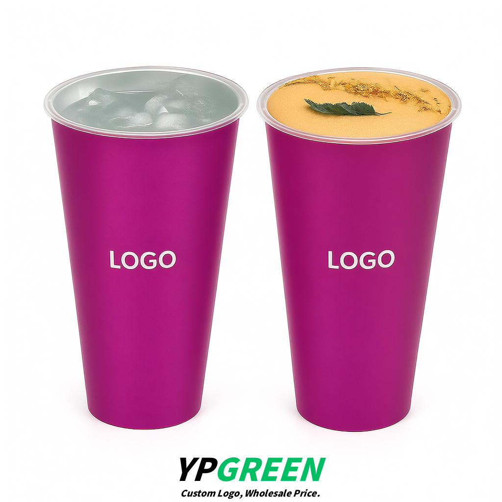 Magenta Matte Metal Film In-mold Labeling PP Injection Cup For Hot & Cold Drink