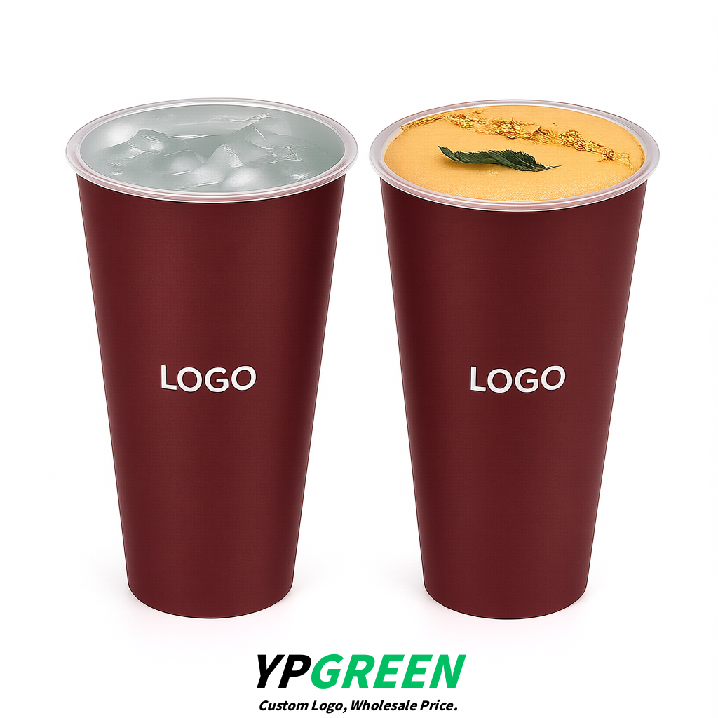 Maroon Matte Metal Film In-mold Labeling PP Injection Cup For Hot & Cold Drink