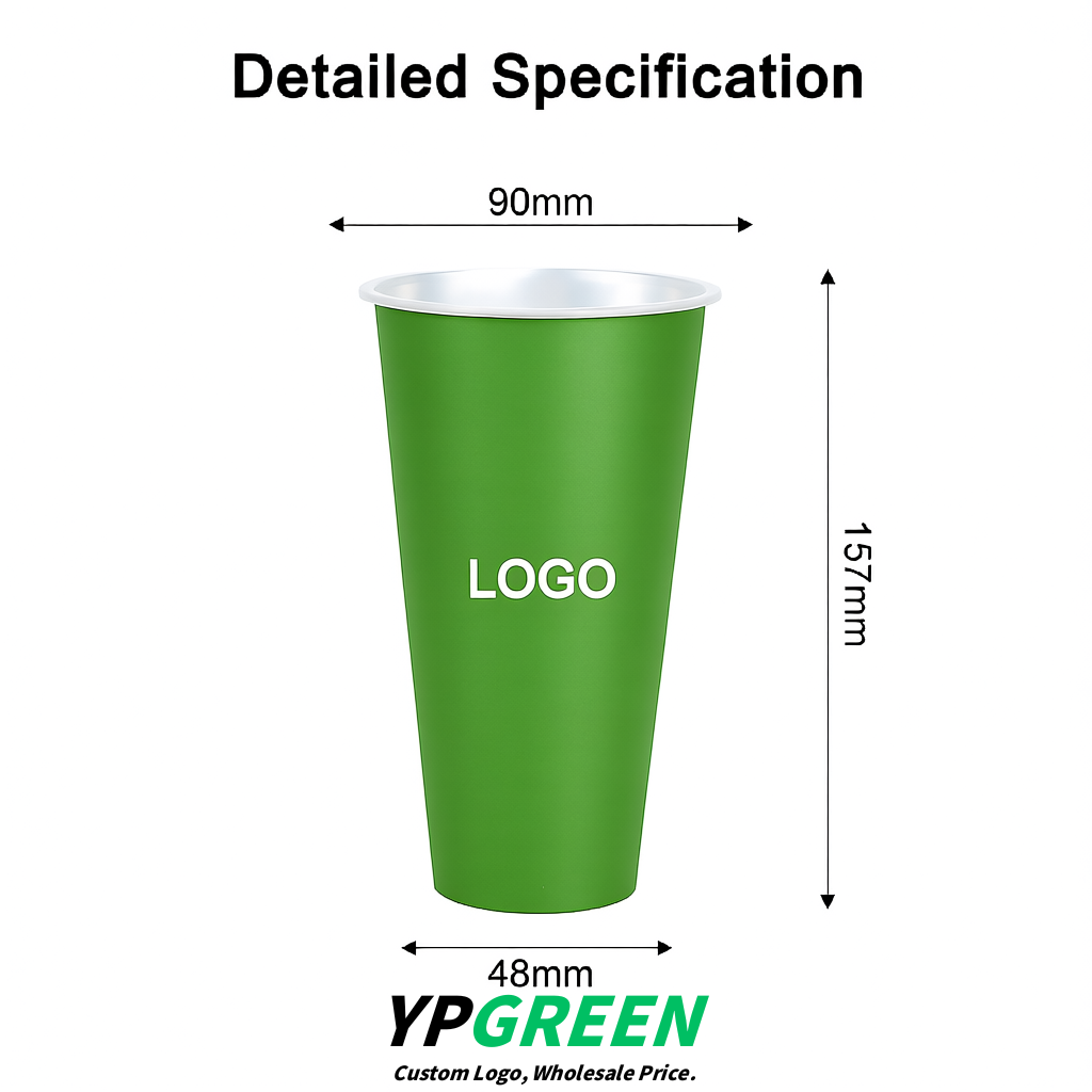 Matcha Green Matte Metal Film In-mold Labeling PP Injection Cup For Hot & Cold Drink