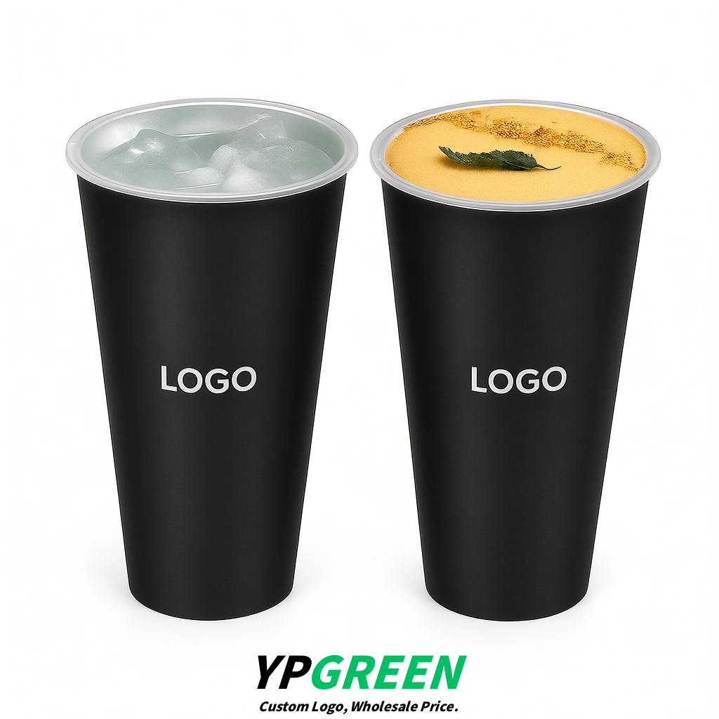 Matte Black Matte Metal Film In-mold Labeling PP Injection Cup For Hot & Cold Drink