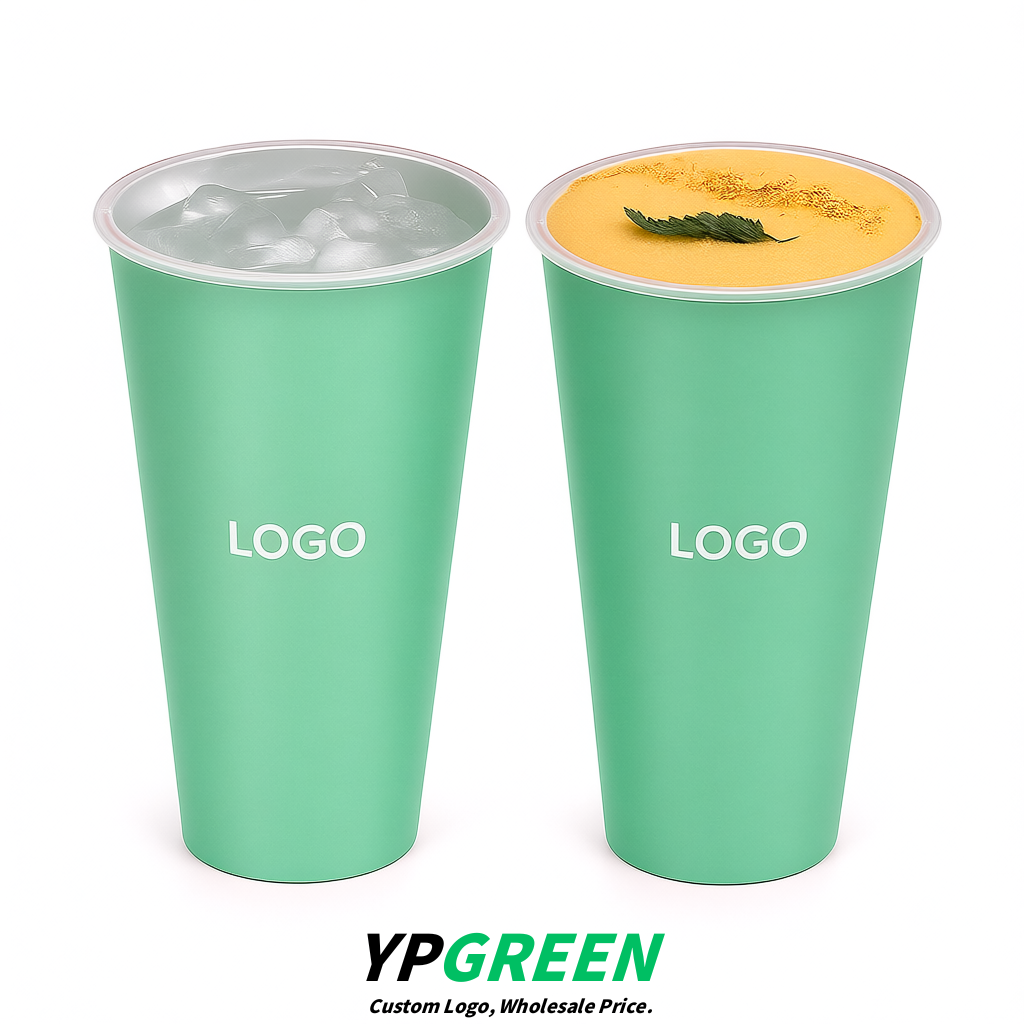 Mint Green Matte Metal Film In-mold Labeling PP Injection Cup For Hot & Cold Drink