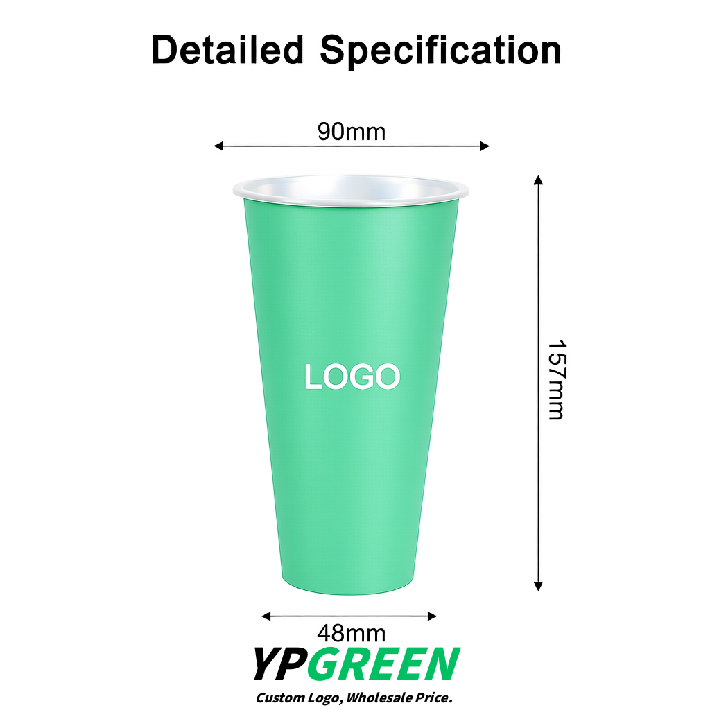 Mint Green Matte Metal Film In-mold Labeling PP Injection Cup For Hot & Cold Drink