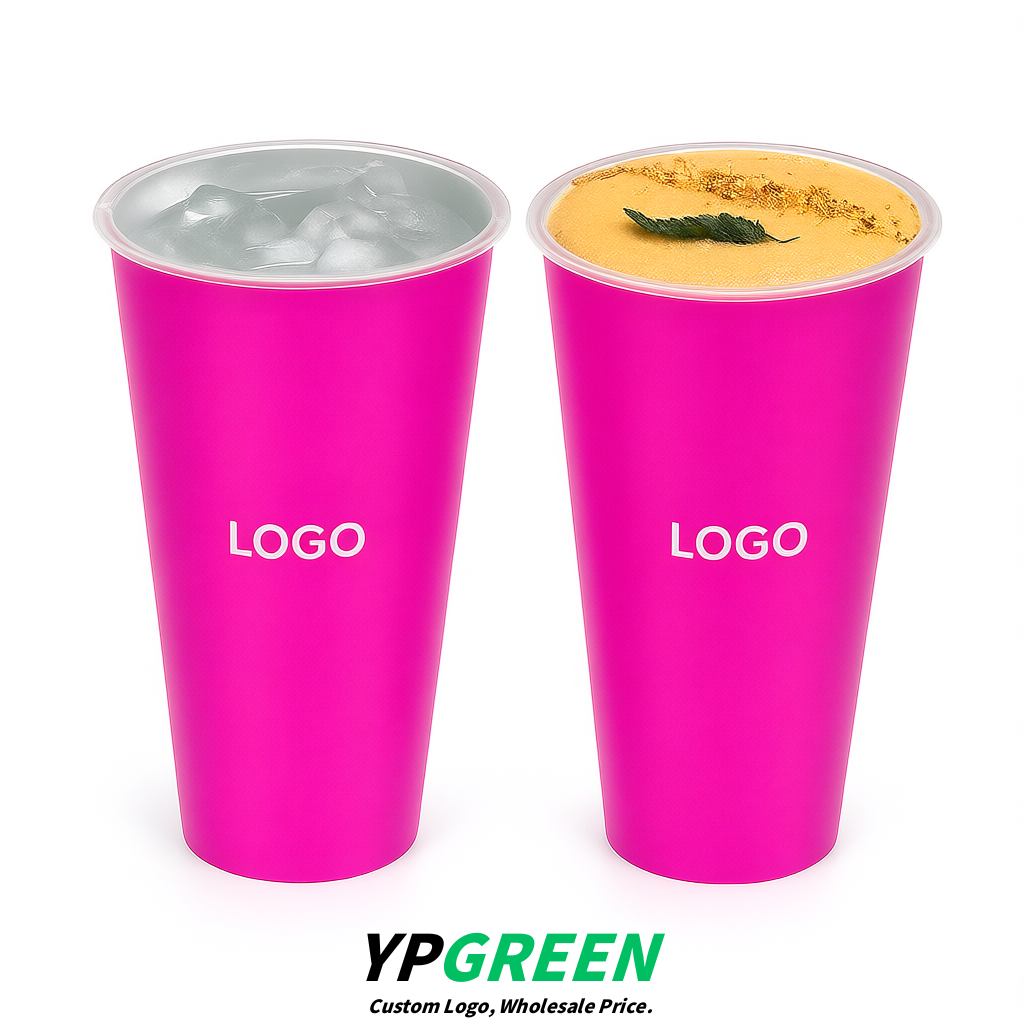 Neon Pink Matte Metal Film In-mold Labeling PP Injection Cup For Hot & Cold Drink