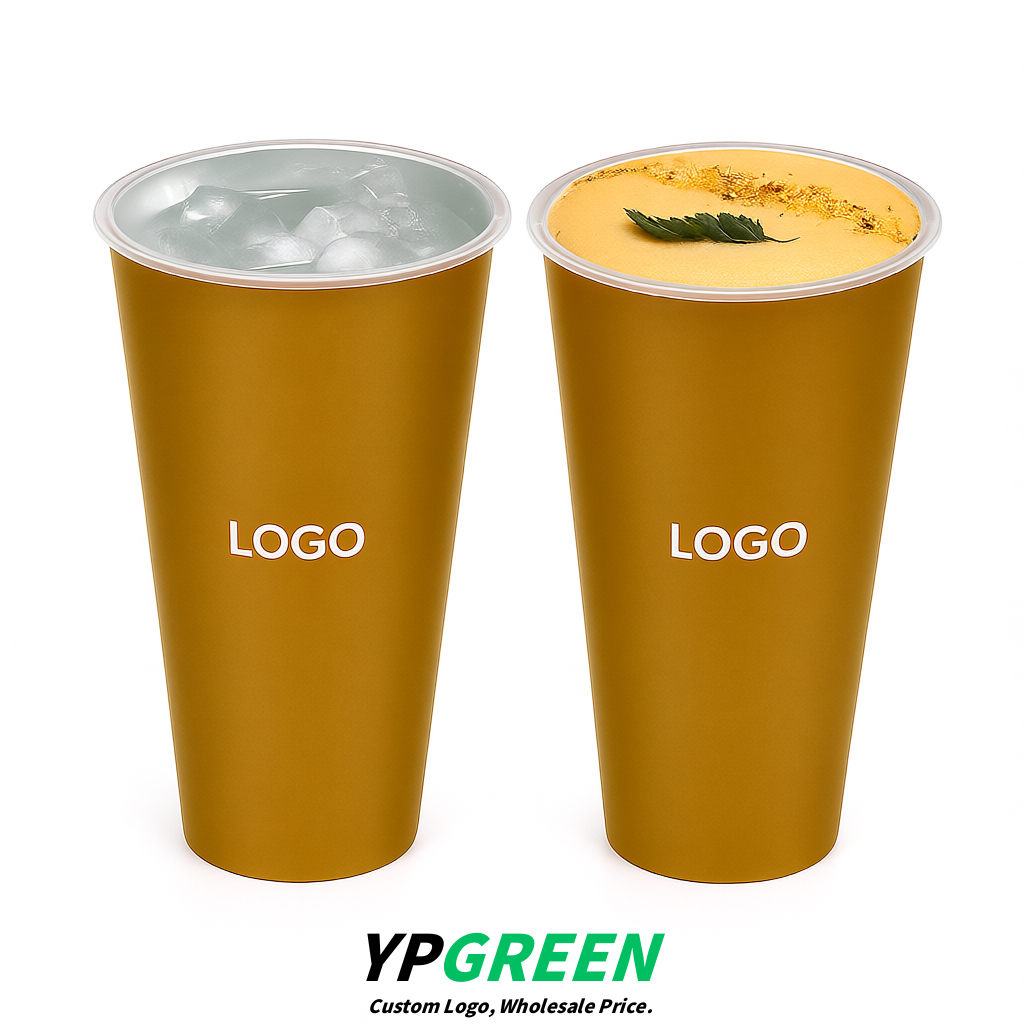 Ochre Matte Metal Film In-mold Labeling PP Injection Cup For Hot & Cold Drink