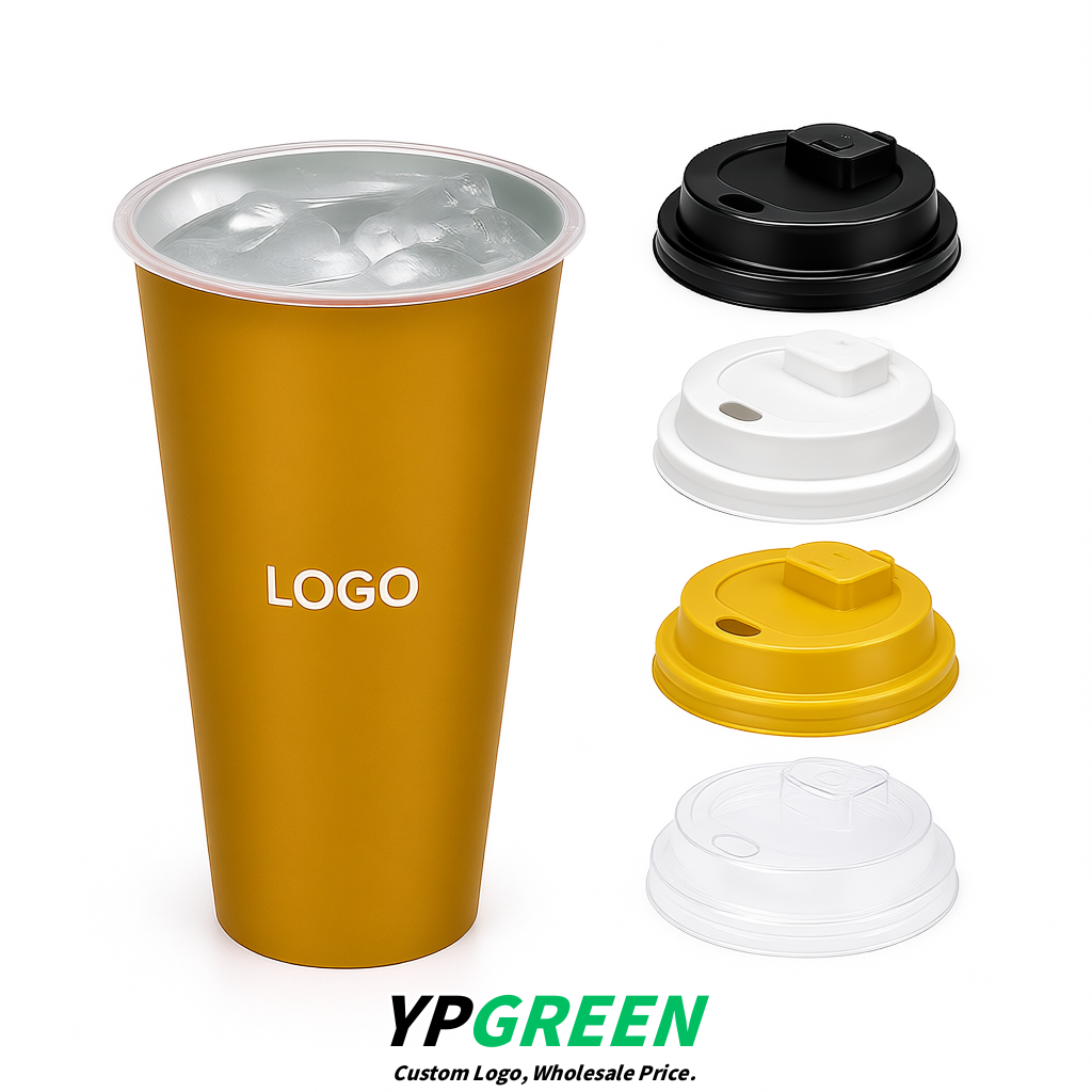 Ochre Matte Metal Film In-mold Labeling PP Injection Cup For Hot & Cold Drink