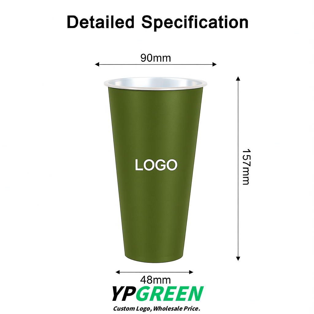 Olive Green Matte Metal Film In-mold Labeling PP Injection Cup For Hot & Cold Drink