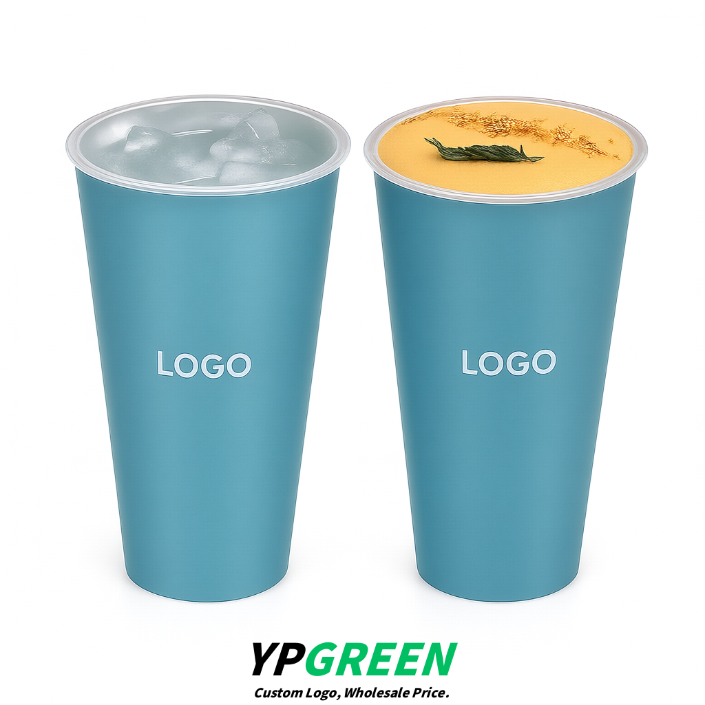 Periwinkle Matte Metal Film In-mold Labeling PP Injection Cup For Hot & Cold Drink