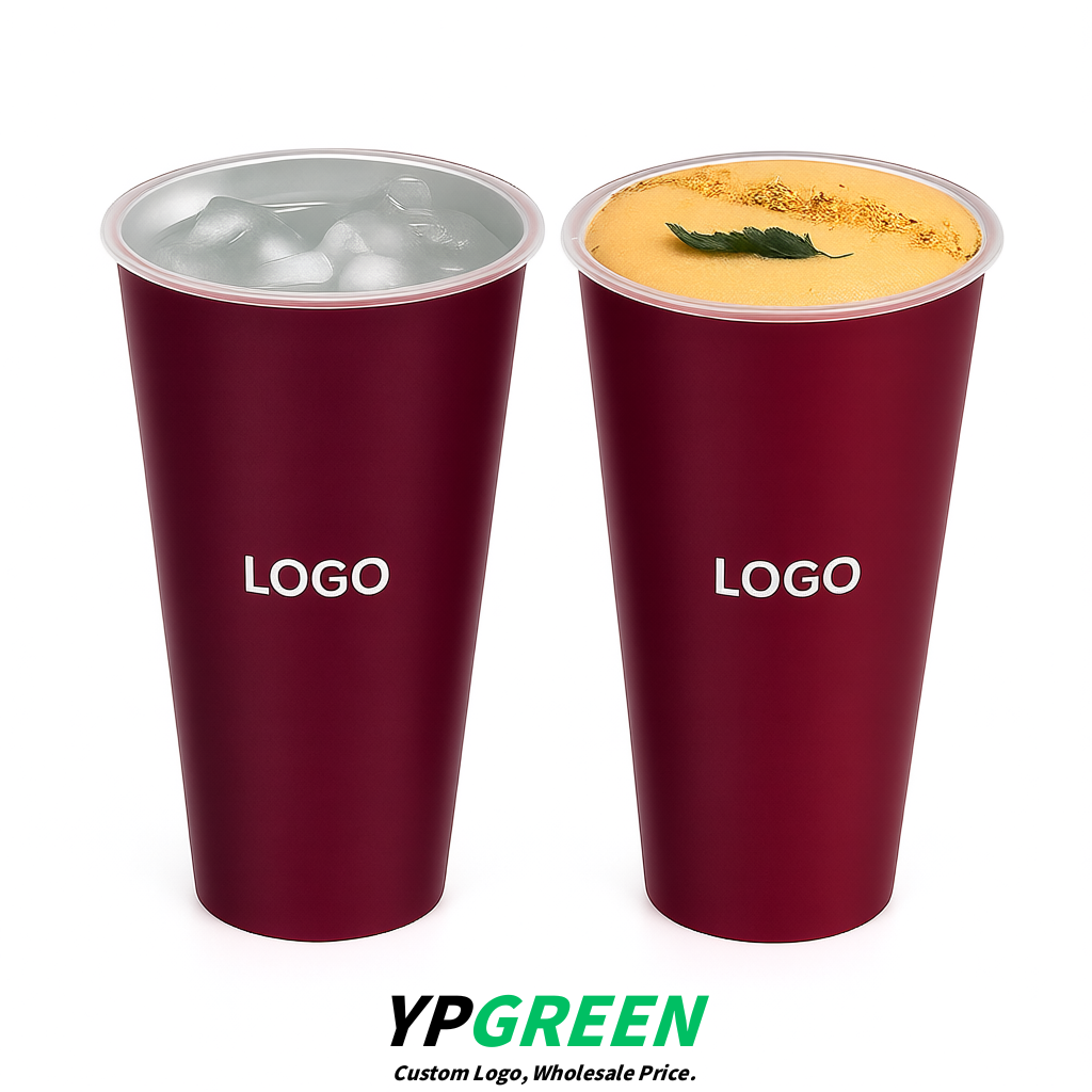 Plum Matte Metal Film In-mold Labeling PP Injection Cup For Hot & Cold Drink