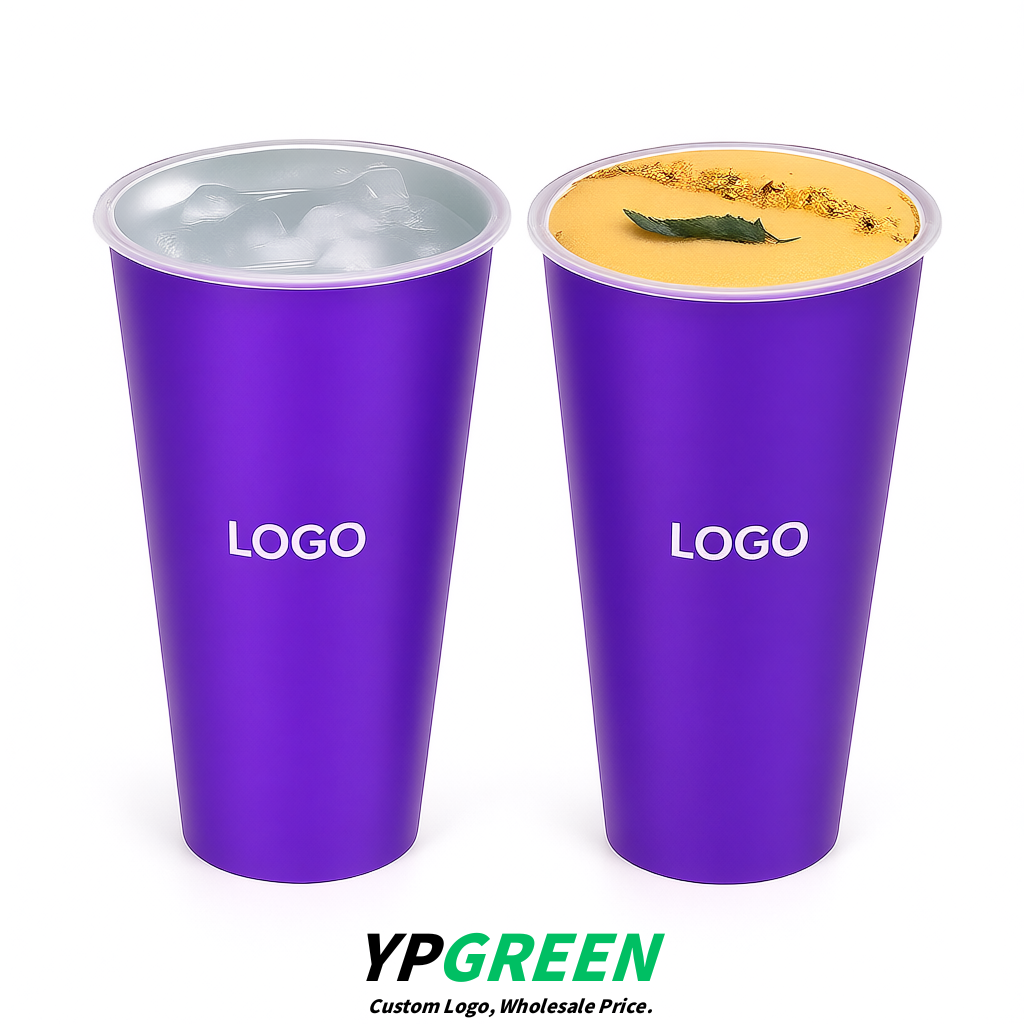 Purple Matte Metal Film In-mold Labeling PP Injection Cup For Hot & Cold Drink