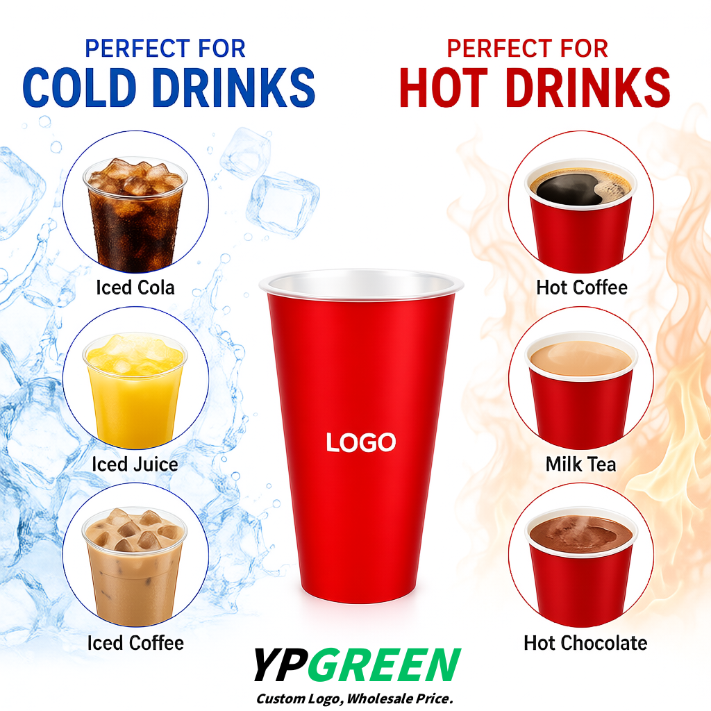 Red Matte Metal Film In-mold Labeling PP Injection Cup For Hot & Cold Drink