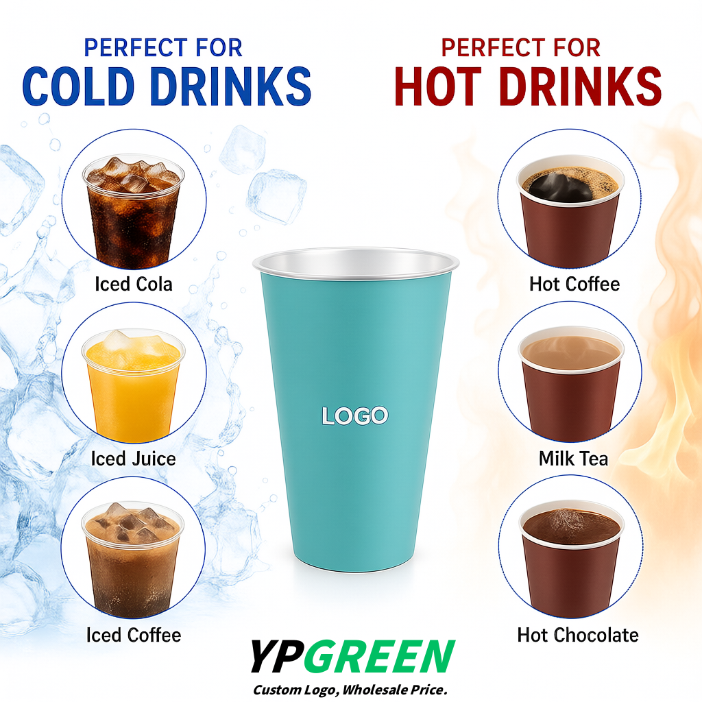 Robin Egg Blue Matte Metal Film In-mold Labeling PP Injection Cup For Hot & Cold Drink