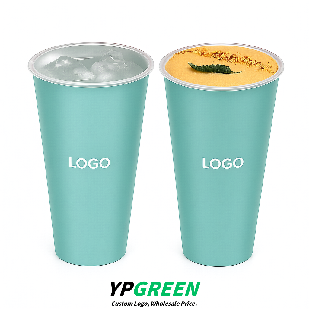 Robin Egg Blue Matte Metal Film In-mold Labeling PP Injection Cup For Hot & Cold Drink