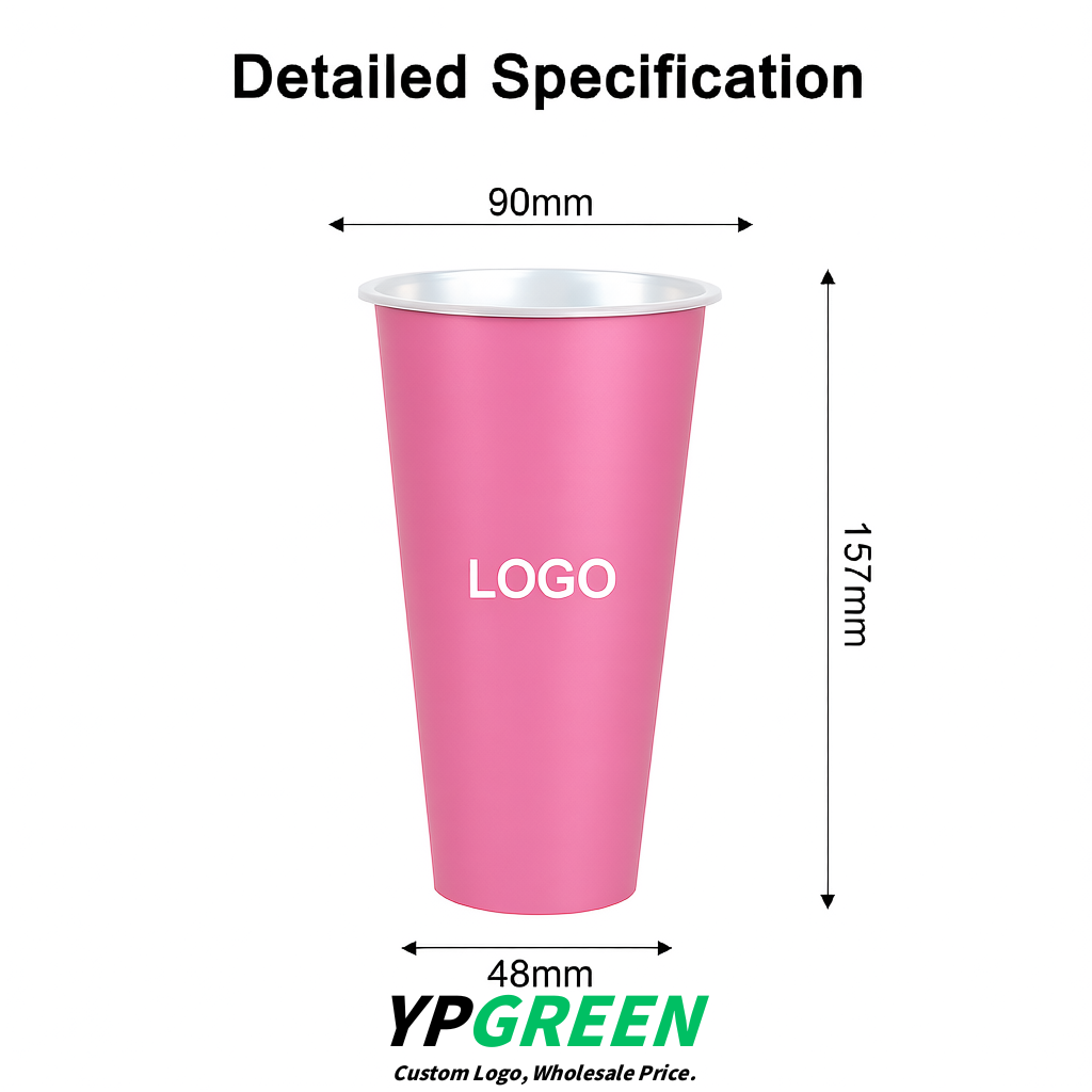 Rose Pink Matte Metal Film In-mold Labeling PP Injection Cup For Hot & Cold Drink