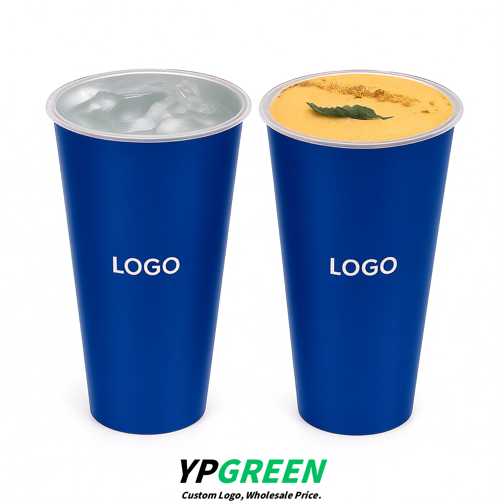 Royal Blue Matte Metal Film In-mold Labeling PP Injection Cup For Hot & Cold Drink