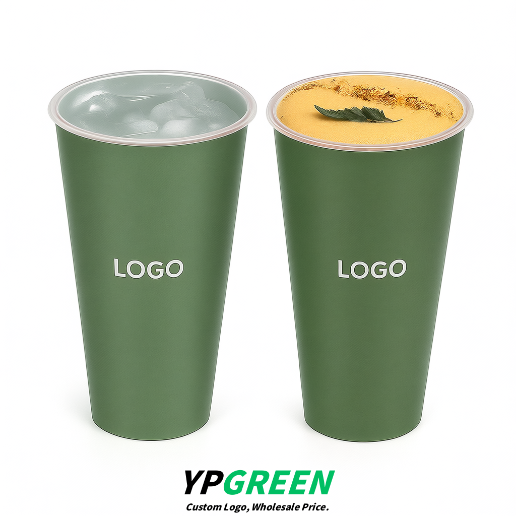 Sage Green Matte Metal Film In-mold Labeling PP Injection Cup For Hot & Cold Drink