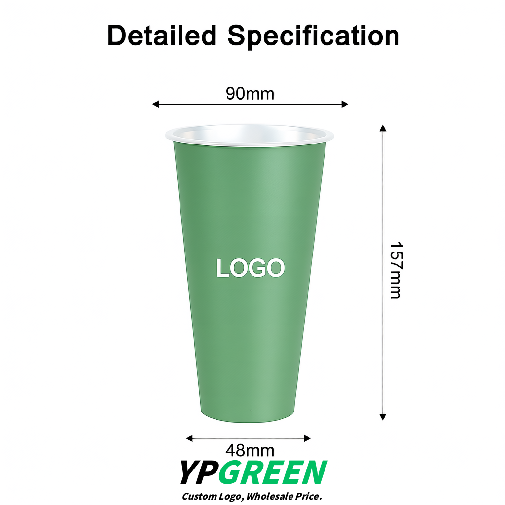 Sage Green Matte Metal Film In-mold Labeling PP Injection Cup For Hot & Cold Drink