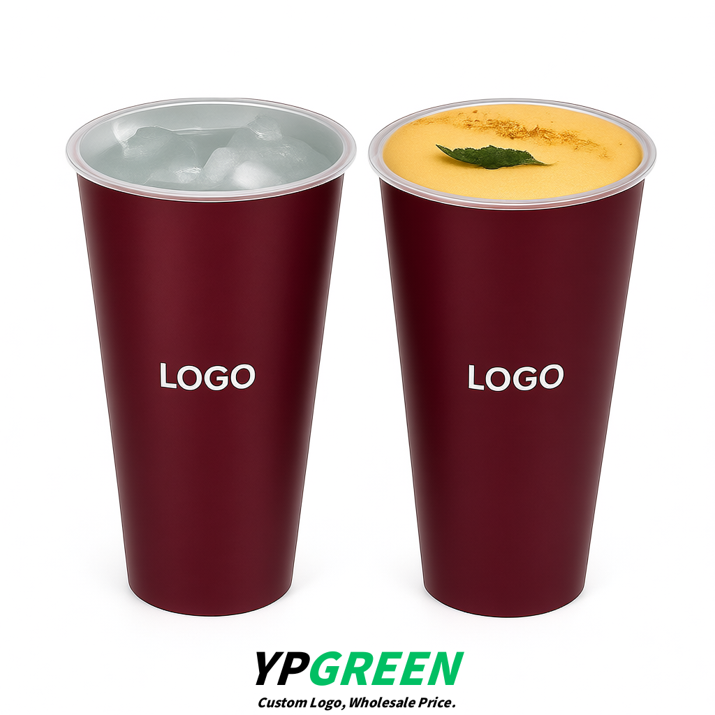 Scarlet Matte Metal Film In-mold Labeling PP Injection Cup For Hot & Cold Drink