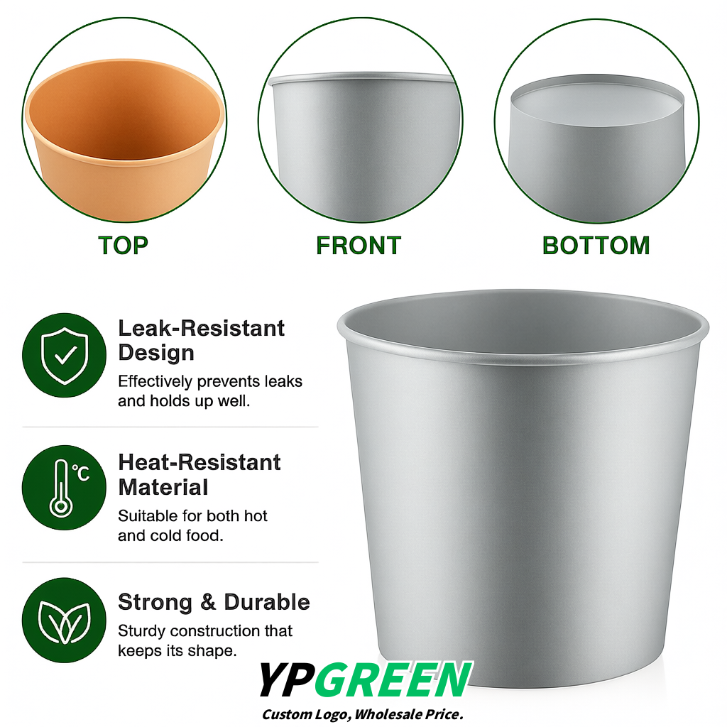 Silver 85 oz Paper Buckets 6.9x5.7x6.3 Inches Cardboard Food Container