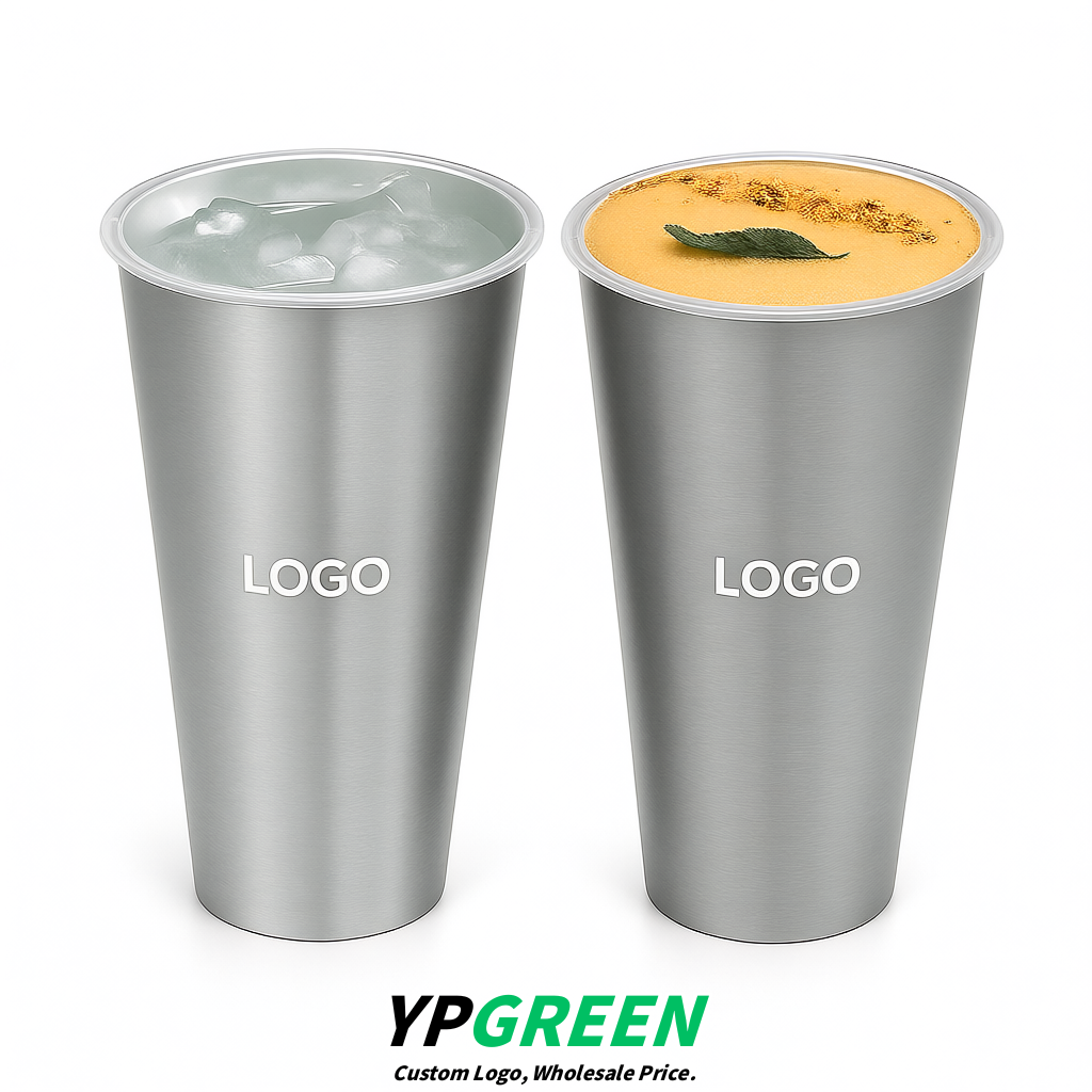 Silver Matte Metal Film In-mold Labeling PP Injection Cup For Hot & Cold Drink
