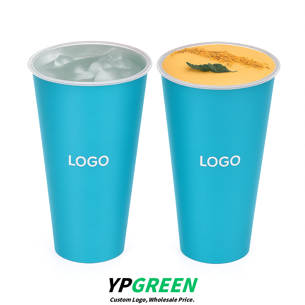Sky Blue Matte Metal Film In-mold Labeling PP Injection Cup For Hot & Cold Drink