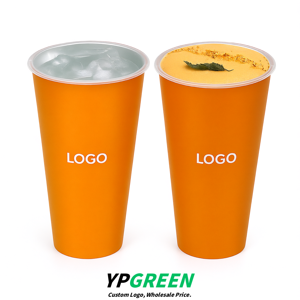 Tangerine Matte Metal Film In-mold Labeling PP Injection Cup For Hot & Cold Drink