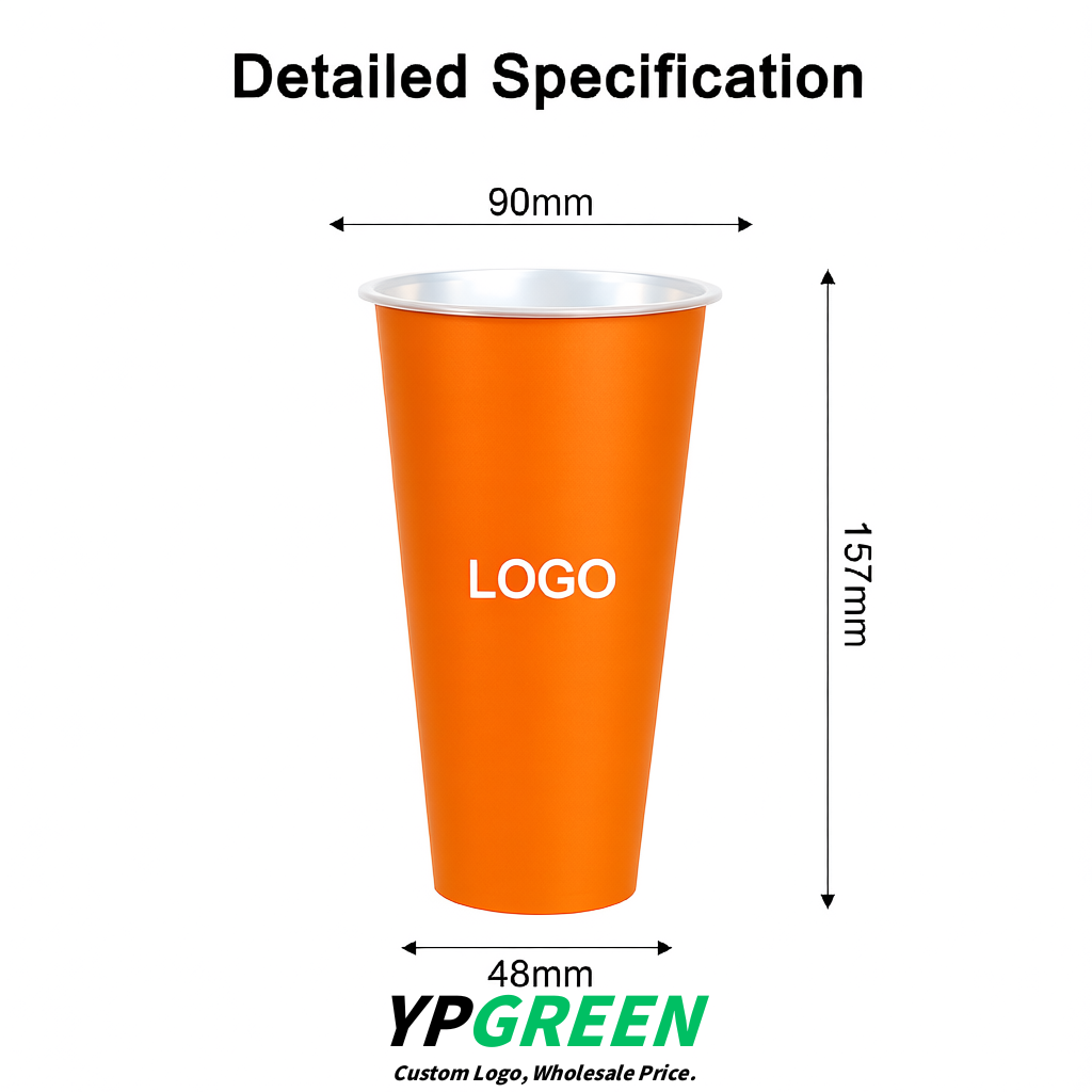 Tangerine Matte Metal Film In-mold Labeling PP Injection Cup For Hot & Cold Drink