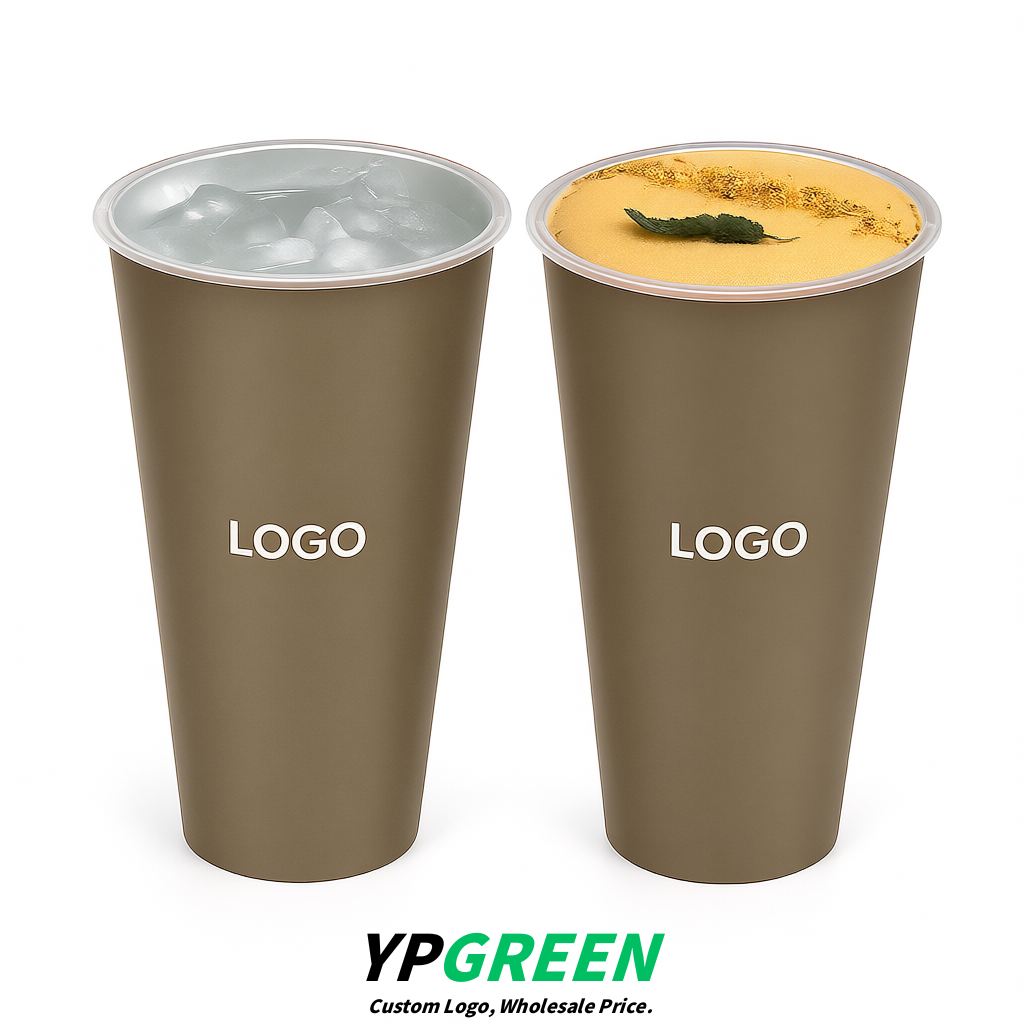 Taupe Matte Metal Film In-mold Labeling PP Injection Cup For Hot & Cold Drink