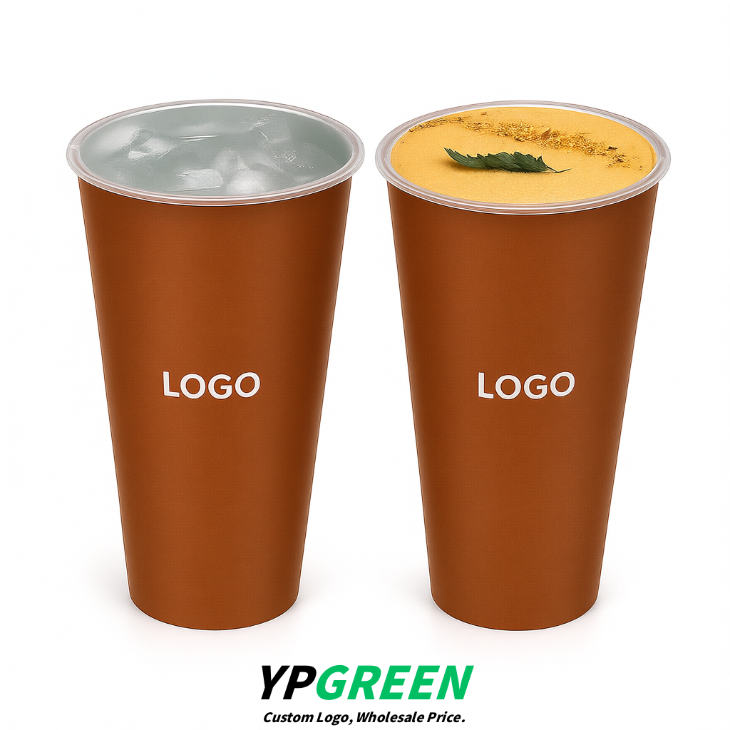 Terracotta Matte Metal Film In-mold Labeling PP Injection Cup For Hot & Cold Drink Terracotta Matte Metal Film In-mold Labeling PP Injection Cup For Hot & Cold Drink