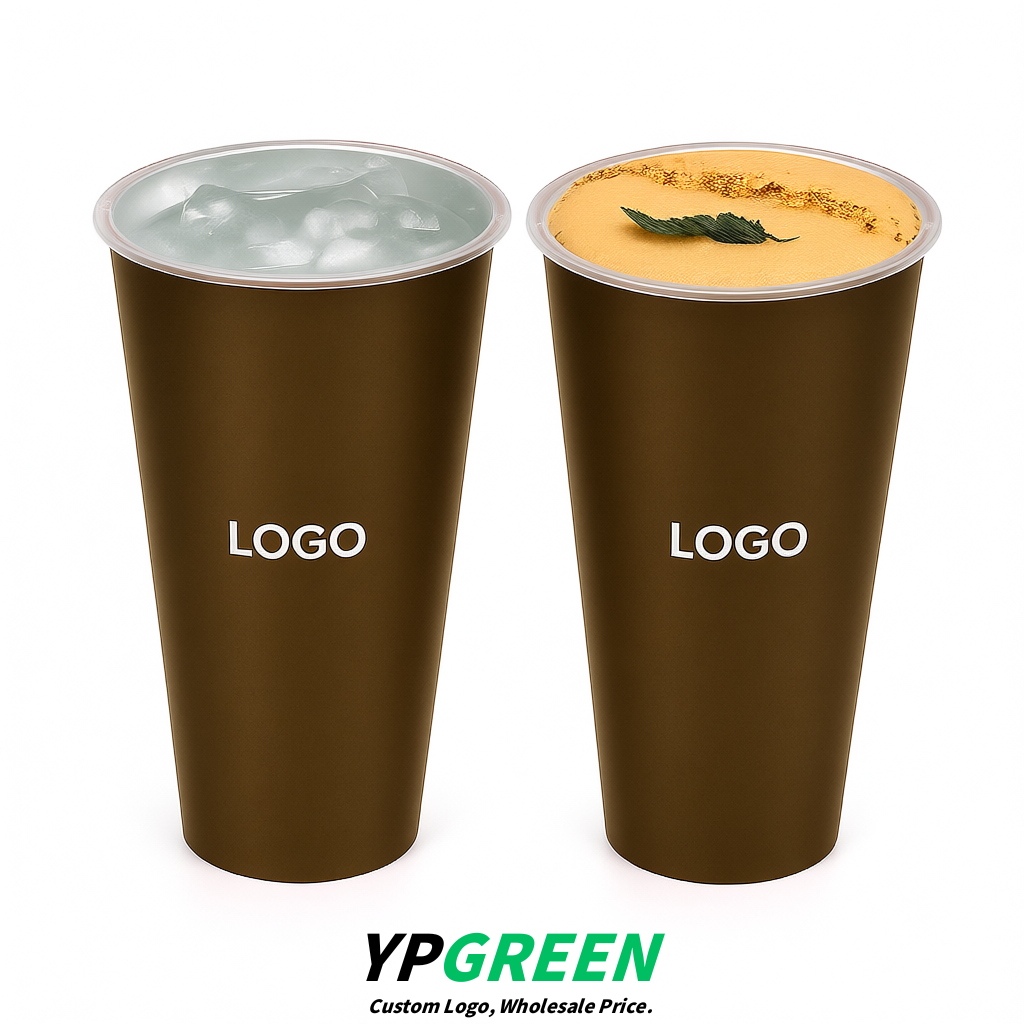 Umber Matte Metal Film In-mold Labeling PP Injection Cup For Hot & Cold Drink