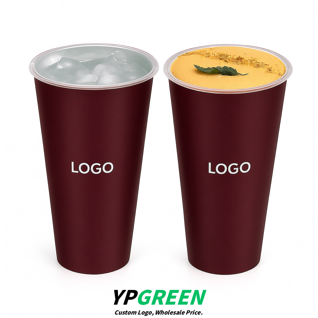 Wine Red Matte Metal Film In-mold Labeling PP Injection Cup For Hot & Cold Drink