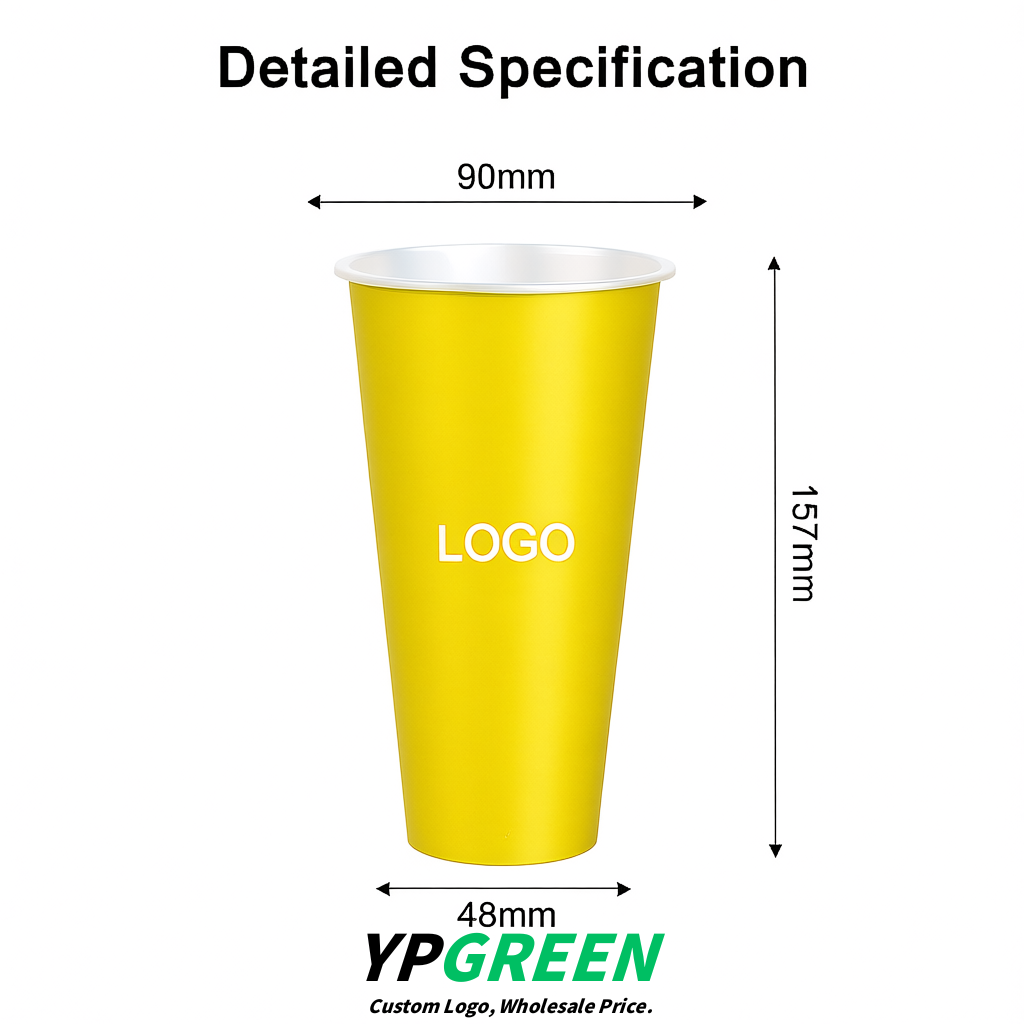 Yellow Matte Metal Film In-mold Labeling PP Injection Cup For Hot & Cold Drink