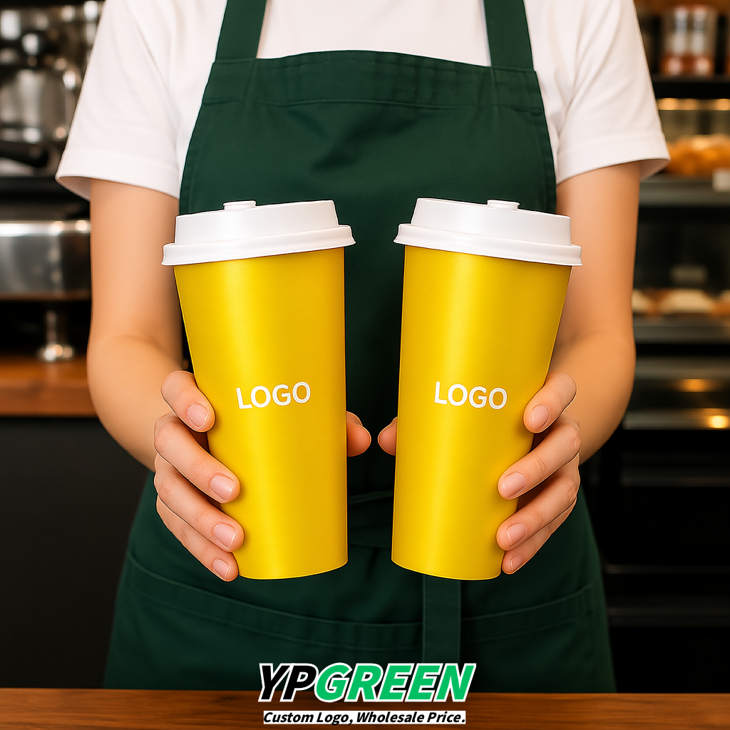 Yellow Matte Metal Film In-mold Labeling PP Injection Cup For Hot & Cold Drink
