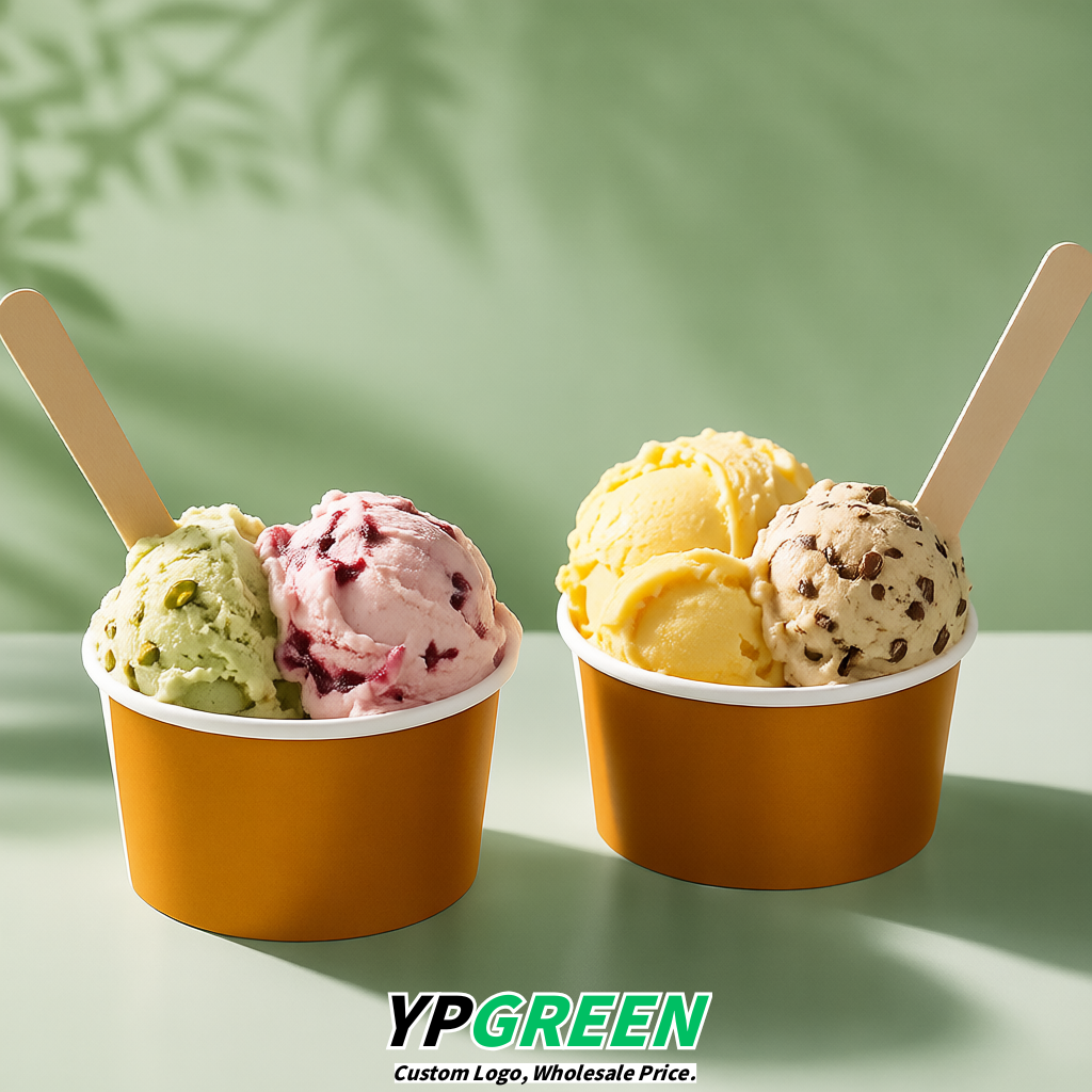 Amber Paper Gelato Takeaway Cup 2-10oz Disposable Ice Cream Bowls with Lids Factory
