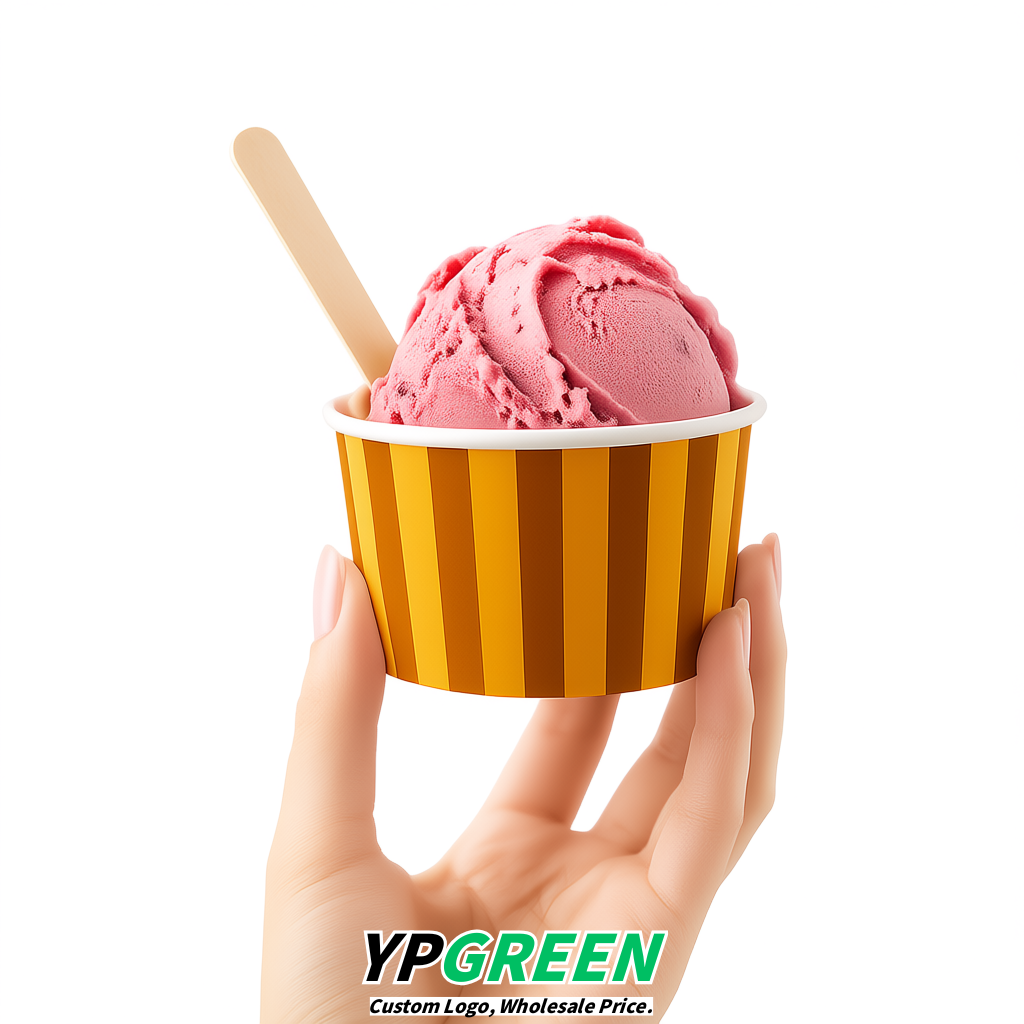 Amber Paper Gelato Takeaway Cup 2-10oz Disposable Ice Cream Bowls with Lids Factory
