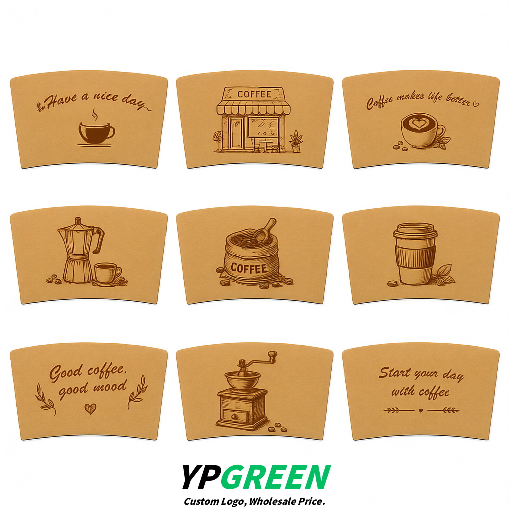 Amber Kraft Paper Coffee Cup Sleeves For 10, 12, 16, 20 oz Paper & Plastic Cups Factory