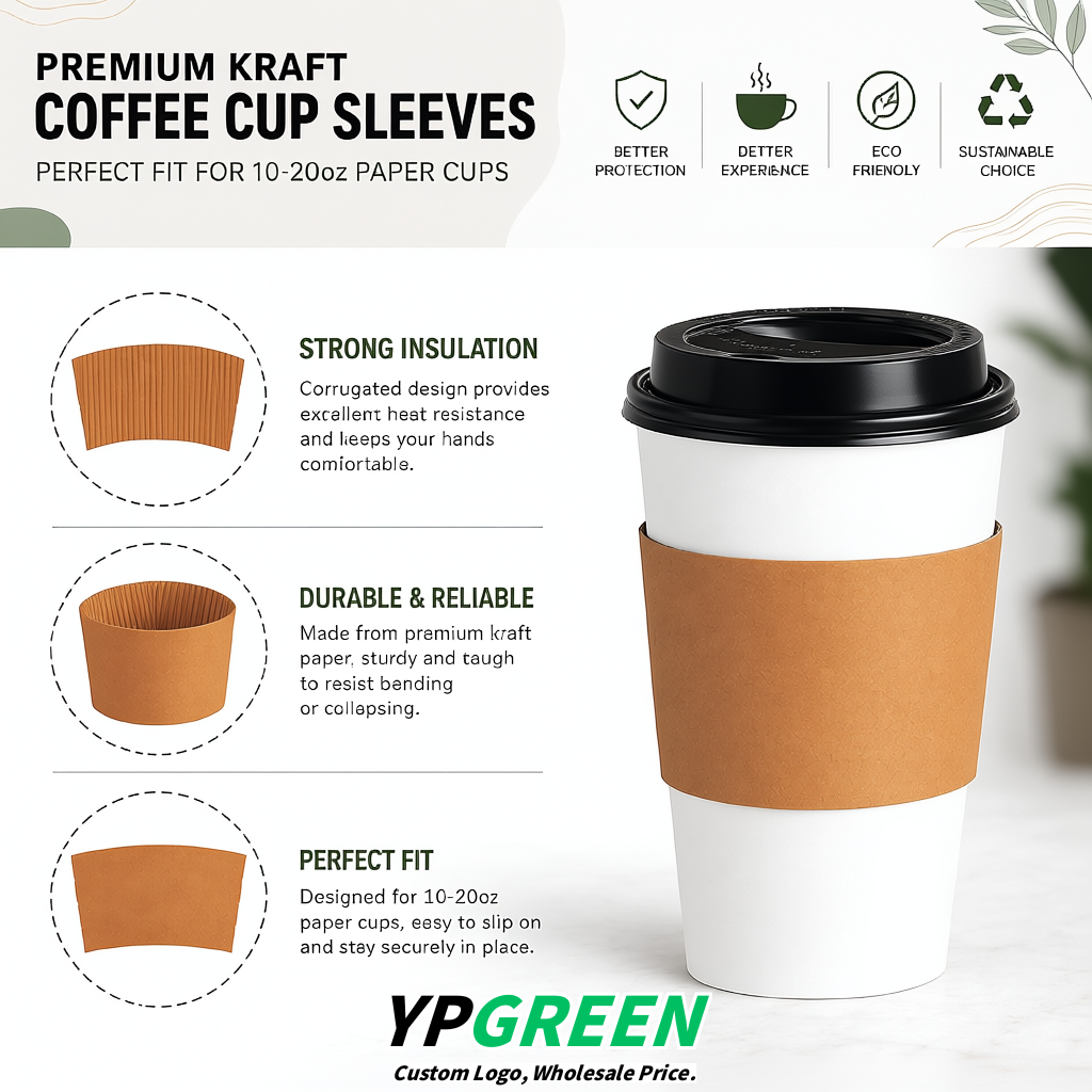 Amber Kraft Paper Coffee Cup Sleeves For 10, 12, 16, 20 oz Paper & Plastic Cups Factory