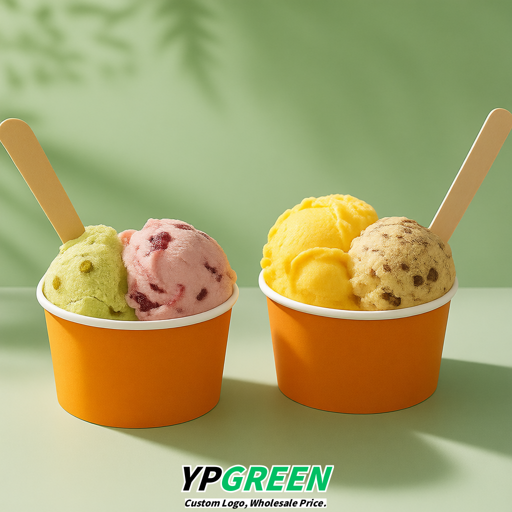 Apricot Paper Gelato Takeaway Cup 2-10oz Disposable Ice Cream Bowls with Lids Factory
