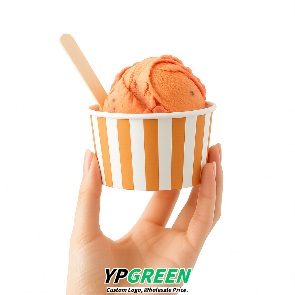 Apricot Paper Gelato Takeaway Cup 2-10oz Disposable Ice Cream Bowls with Lids Factory