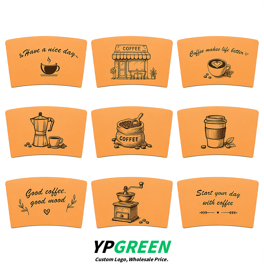 Apricot Kraft Paper Coffee Cup Sleeves For 10, 12, 16, 20 oz Paper & Plastic Cups Factory