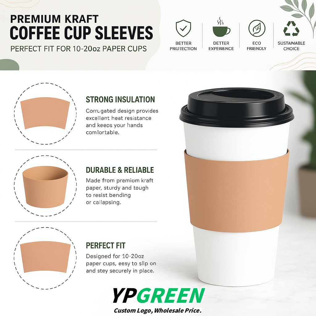 Apricot Kraft Paper Coffee Cup Sleeves For 10, 12, 16, 20 oz Paper & Plastic Cups Factory