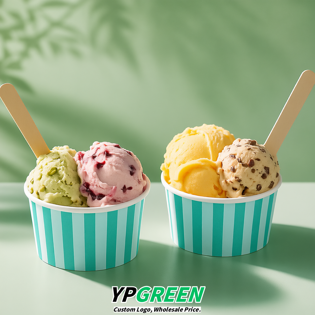 Aquamarine Paper Gelato Takeaway Cup 2-10oz Disposable Ice Cream Bowls with Lids Factory