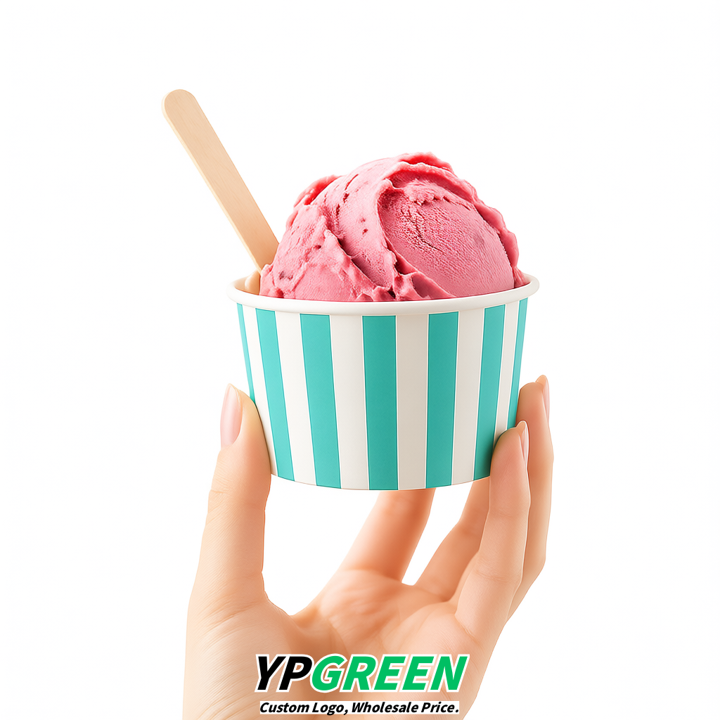 Aquamarine Paper Gelato Takeaway Cup 2-10oz Disposable Ice Cream Bowls with Lids Factory
